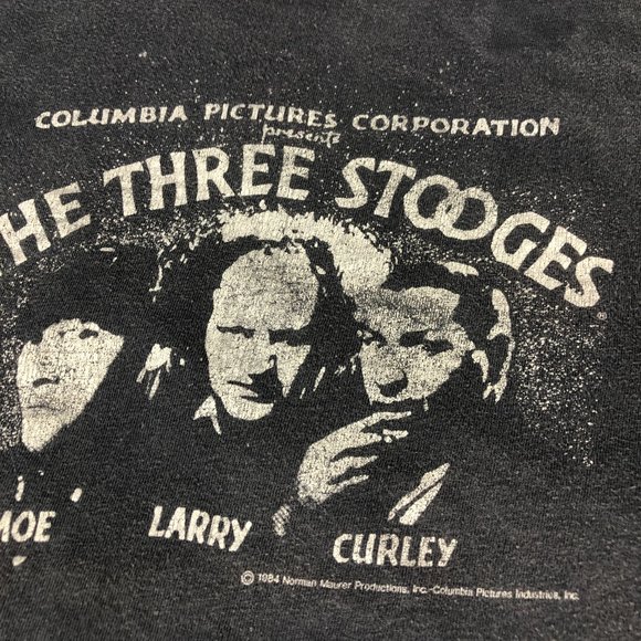 Vintage 1984 The Three Stooges Shirt Mens Medium Grey Graphic Print Short Sleeve - Picture 3 of 12